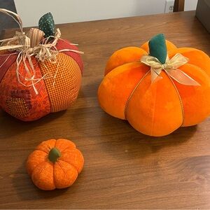 Hallmark Set of Three Decorative Plush Pumpkins in Orange and Red